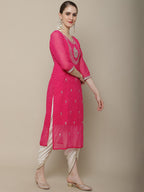 Sangria Women Ethnic Motifs Embroidered Floral Georgette Kurta | Grocsy