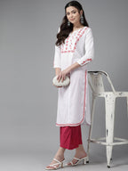 ADA Ethnic Motifs Chikankari Embroidered Floral Kurta | Grocsy