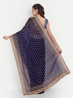 kasee Women Blue & Gold-Toned Floral Embroidered Art Silk Saree | Grocsy