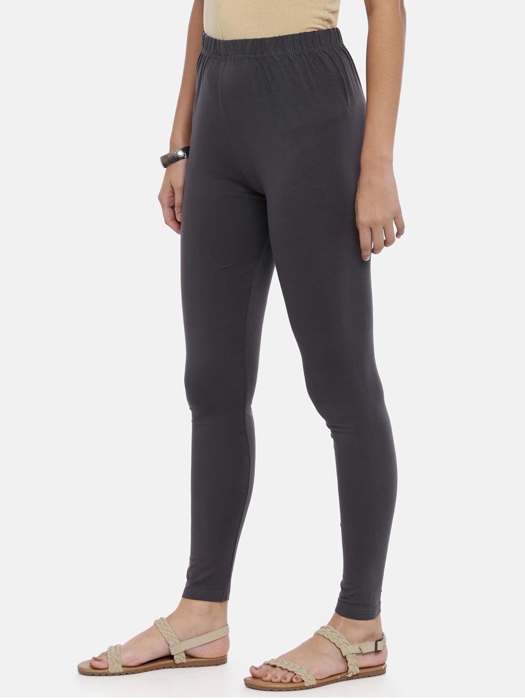 Souchii Grey Solid Slim-Fit Ankle-Length Leggings | Grocsy