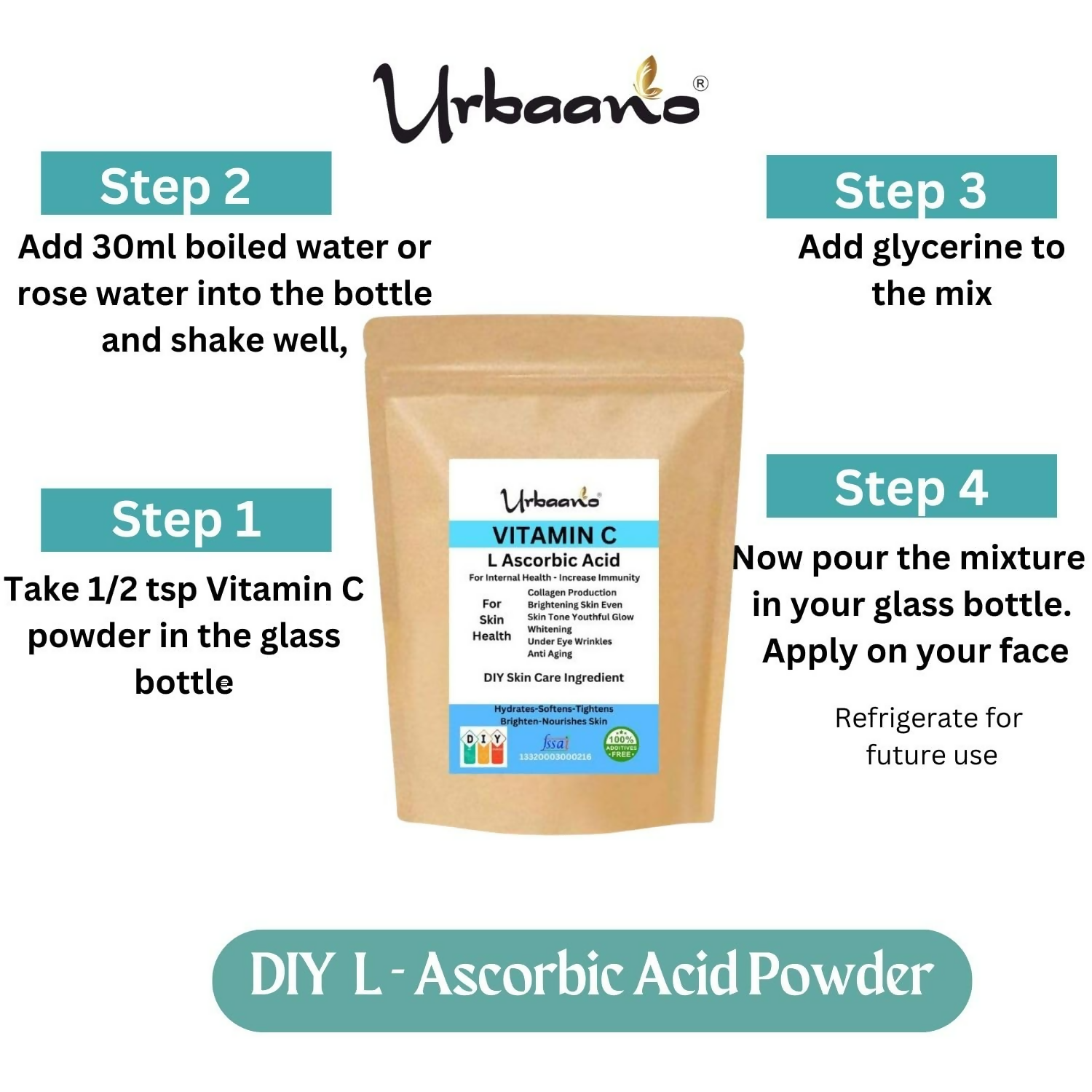 Urbaano Herbal L-Ascorbic Acid (Vitamin C Powder) | Grocsy