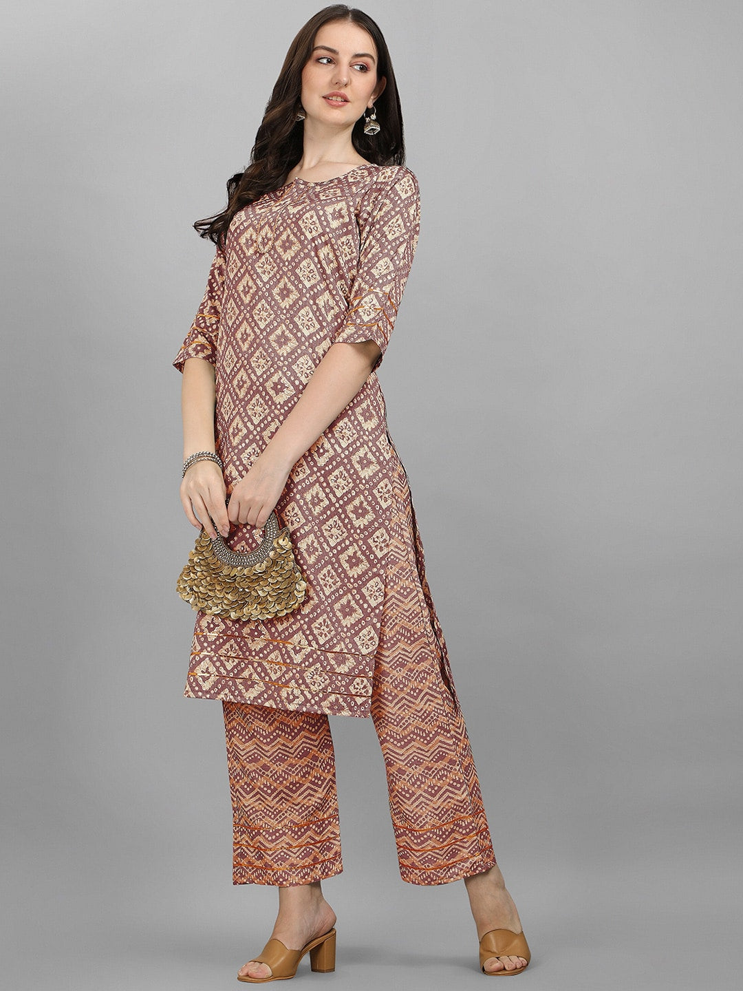 HERE&NOW Women Orange Ethnic Motifs Printed Kurta With Palazzos | Grocsy