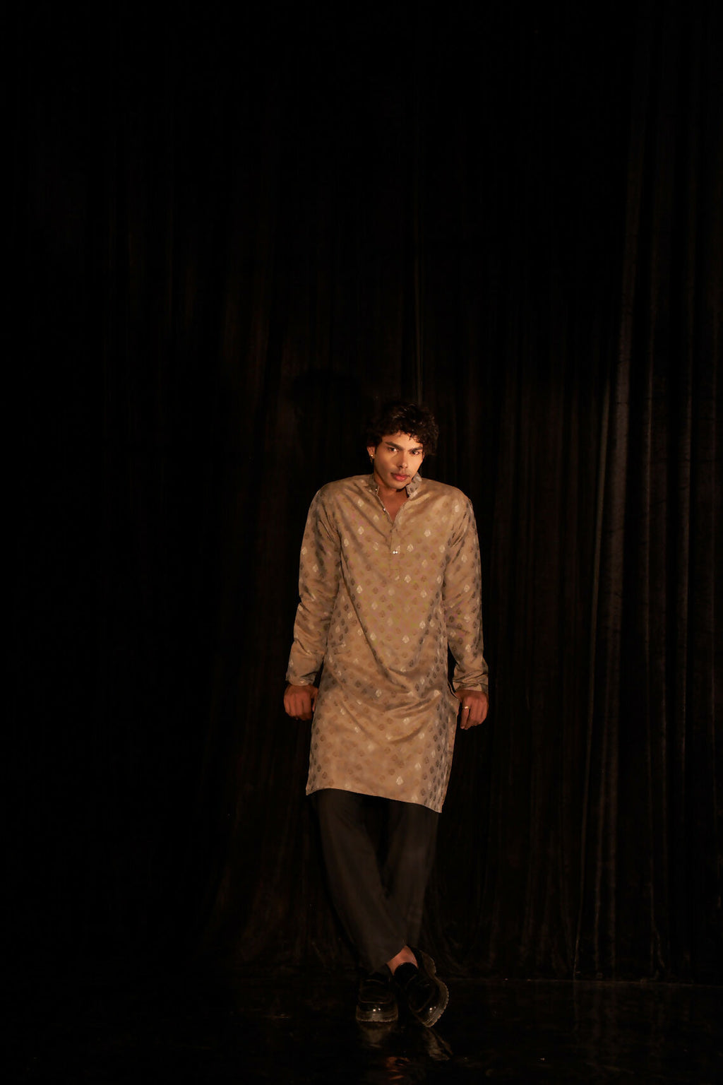 Light Brown Viscose Wevon Designer Men's Kurta Set - Mahotsav | Grocsy