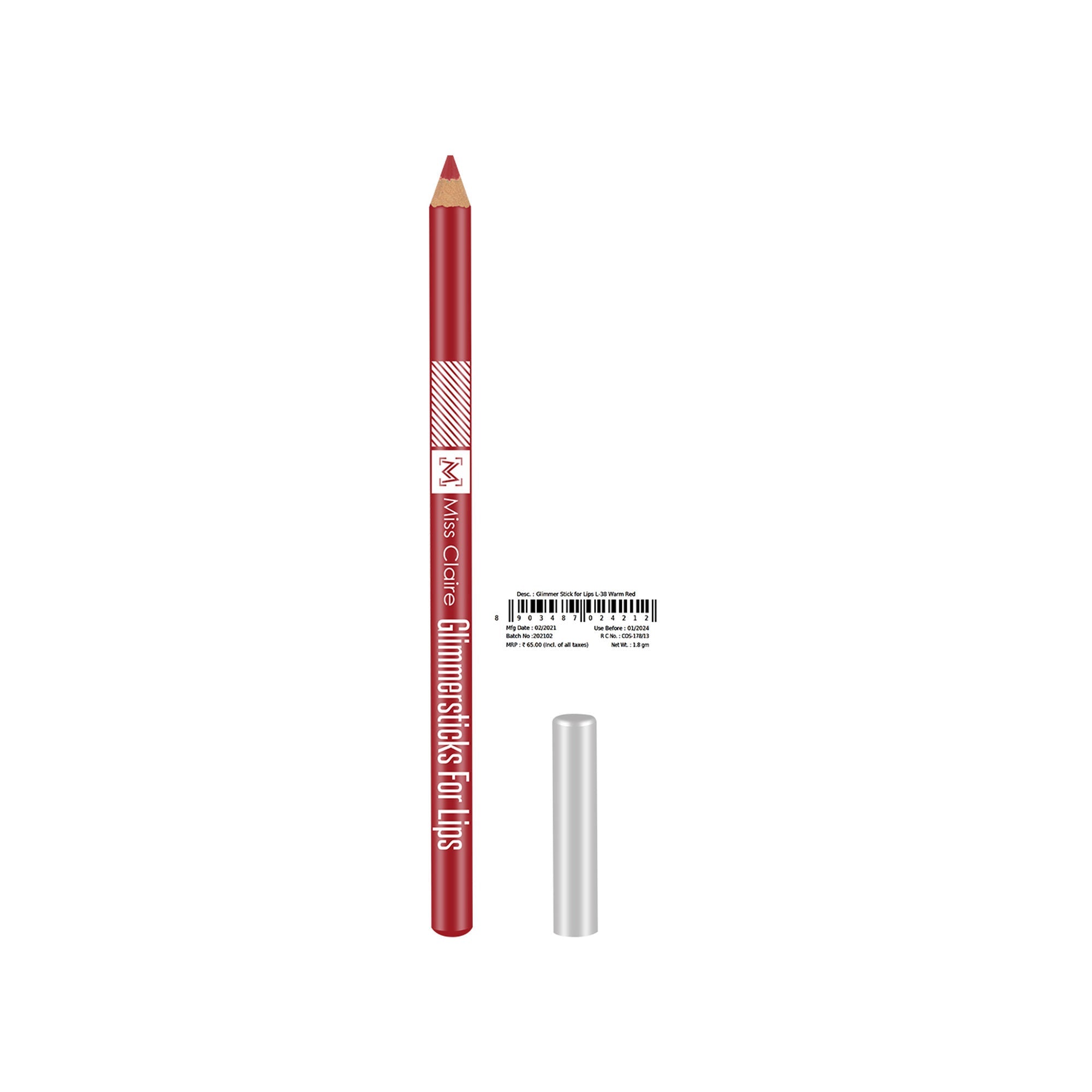 Miss Claire Glimmersticks For Lips - Warm Red L-38 | Grocsy