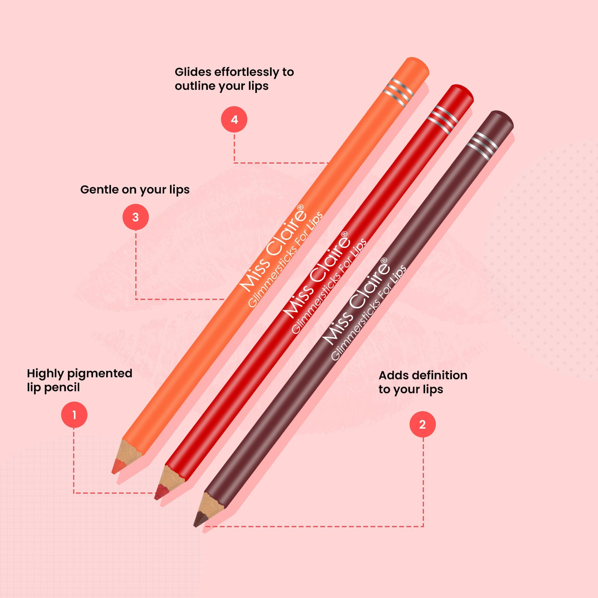Miss Claire Glimmersticks For Lips - Warm Red L-38 | Grocsy