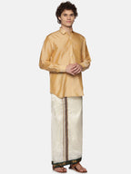 Sethukrishna Men Off White Solid Art Silk Dhotis | Grocsy