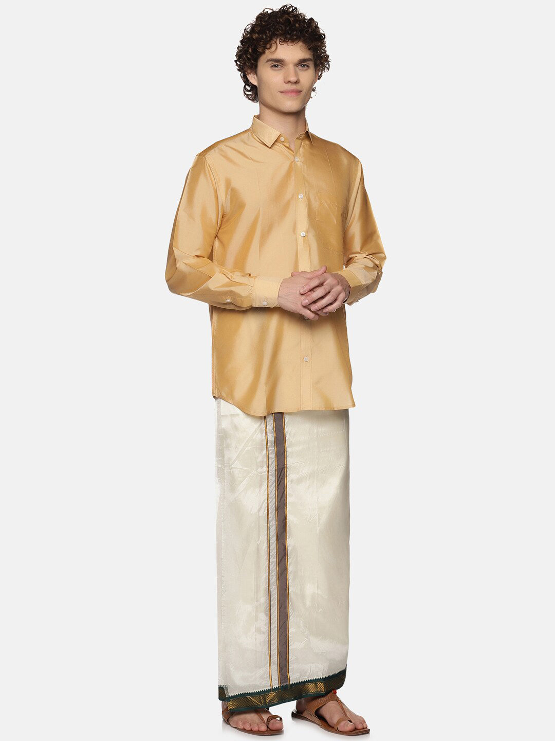 Sethukrishna Men Off White Solid Art Silk Dhotis | Grocsy