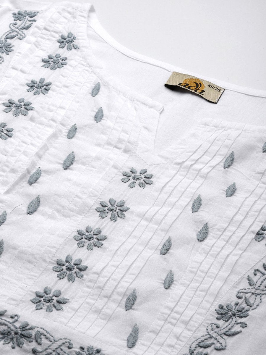 ADA Ethnic Motifs Embroidered Chikankari White Romance Kurta | Grocsy