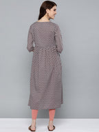 HERE&NOW Women Grey & Pink Floral Print Empire A-Line Kurta | Grocsy