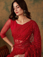 Sangria Embroidered Net Sarees | Grocsy