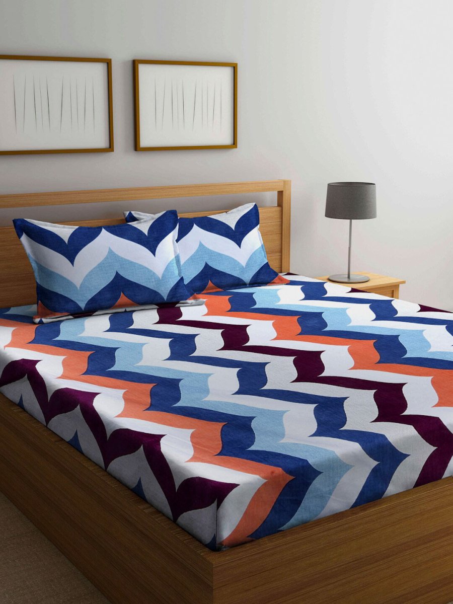 Arrabi Multicoloured Ethnic Motifs 300 TC Super King Bedsheet with 2 Pillow Covers | Grocsy