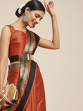 Saree Mall Rust & Gold-Toned Woven Design Silk Blend Uppada Sarees | Grocsy