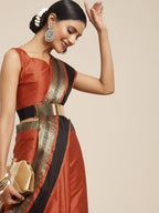 Saree Mall Rust & Gold-Toned Woven Design Silk Blend Uppada Sarees | Grocsy