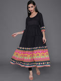 Aks Ethnic Motifs Printed Round Neck Tiered Anarkali Kurta | Grocsy