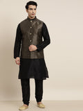 Sojanya Men Black Solid Kurta with Churidar & Nehru Jacket | Grocsy