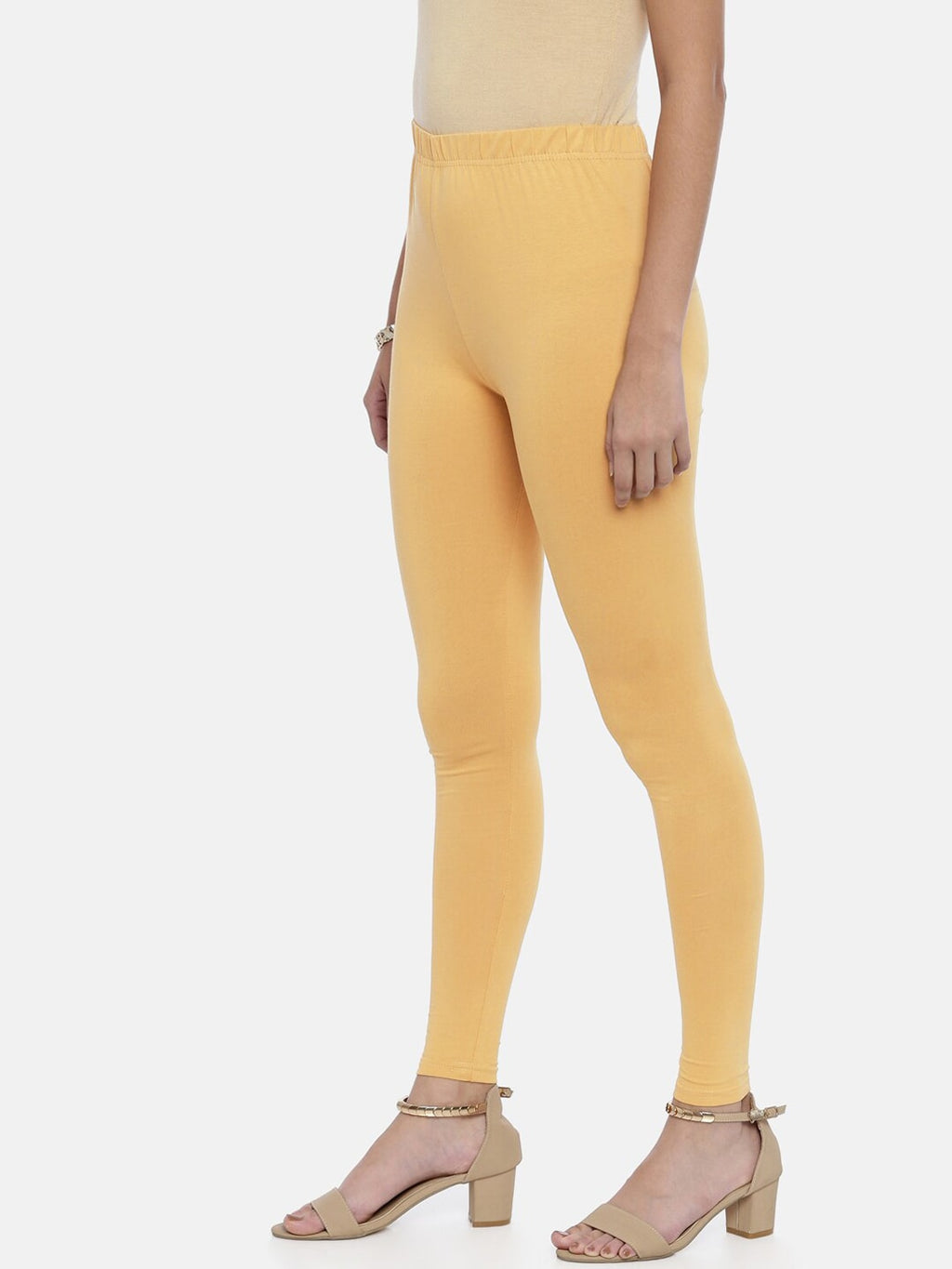 Souchii Beige Solid Slim-Fit Ankle-Length Leggings | Grocsy