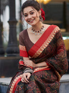 Saree Mall Floral Printed Linen Blend Block Print Sarees | Grocsy