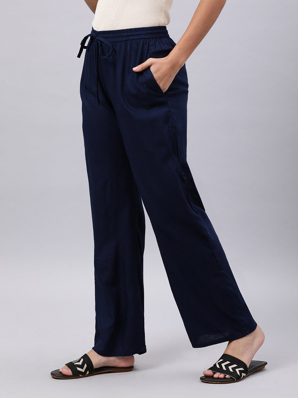 Souchii Navy Blue Liva Palazzos | Grocsy