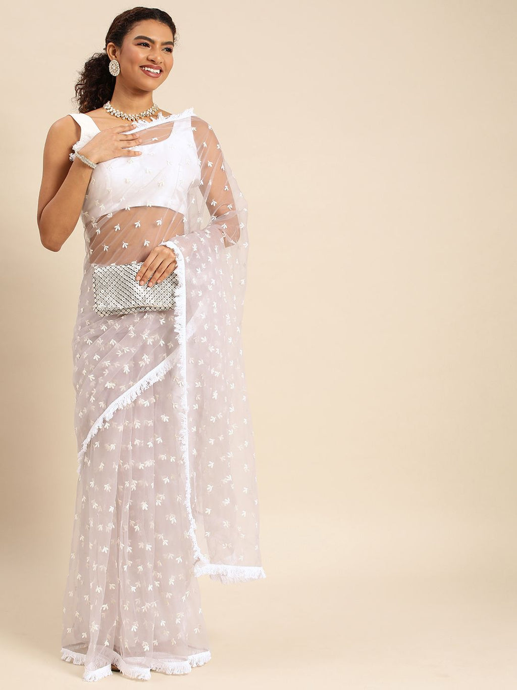 kasee Ethnic Motifs Embroidered Net Saree | Grocsy