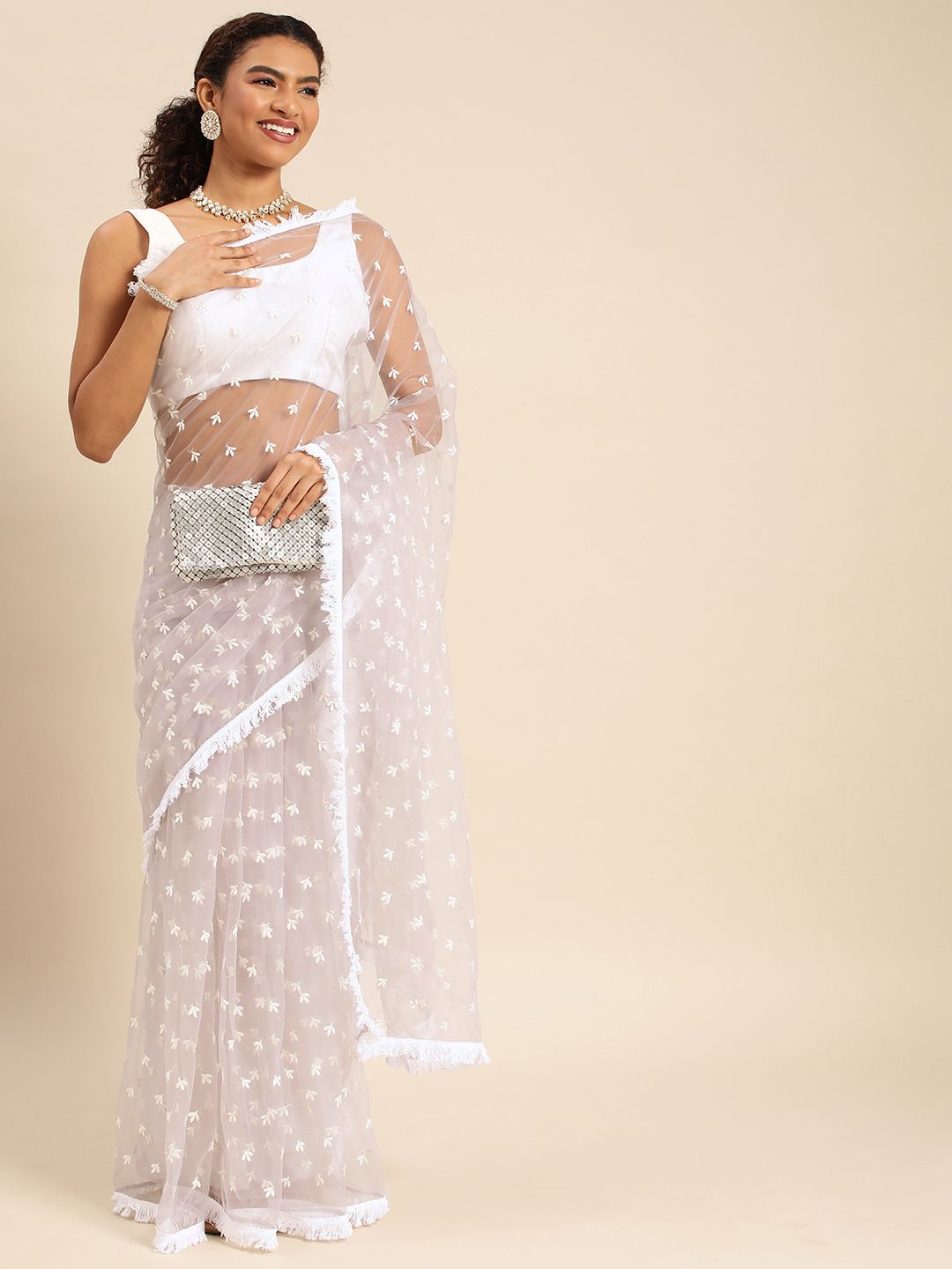kasee Ethnic Motifs Embroidered Net Saree | Grocsy