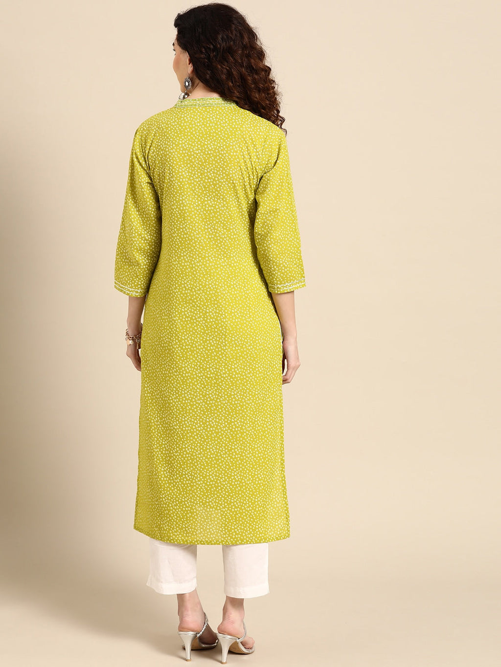 Sangria Women Lime Green Floral Embroidered Thread Work Pastels Kurta | Grocsy