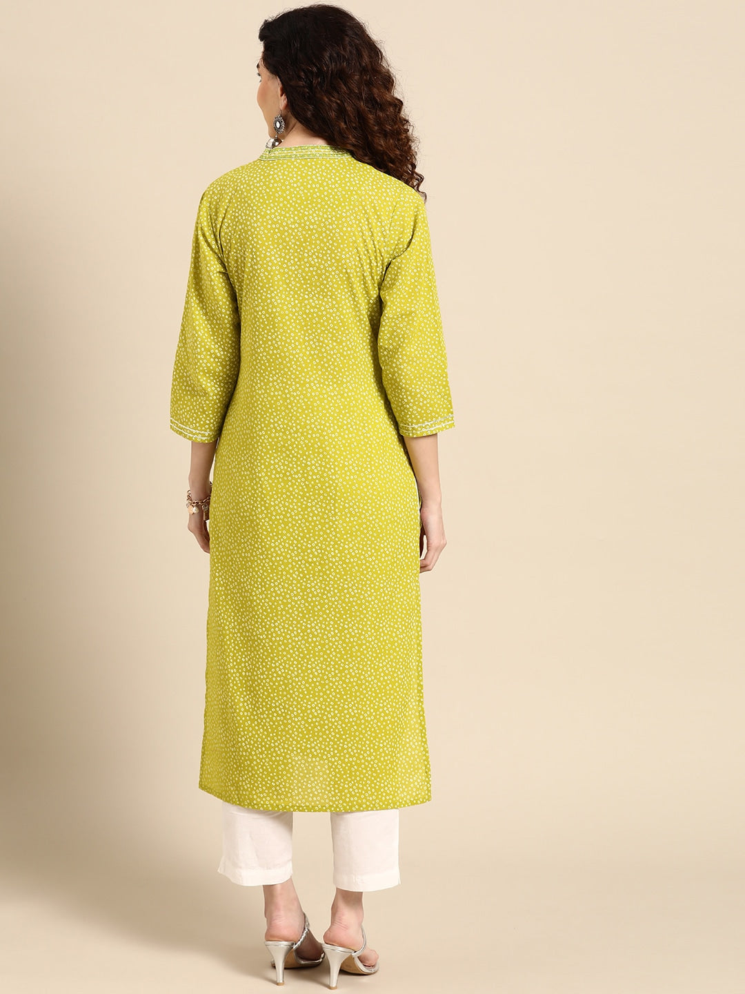 Sangria Women Lime Green Floral Embroidered Thread Work Pastels Kurta | Grocsy