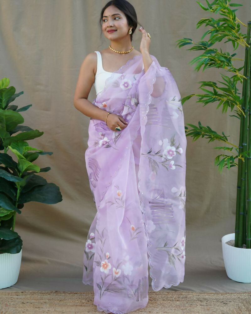 Vamsee Menka Purple Organza Saree | Grocsy