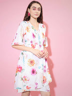Myshka Women's Multi Floral Printed Empire Dress | Grocsy