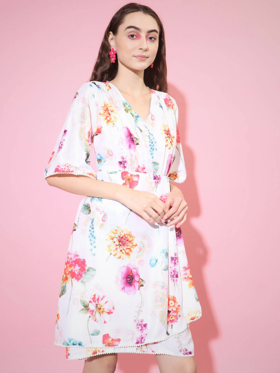 Myshka Women's Multi Floral Printed Empire Dress | Grocsy