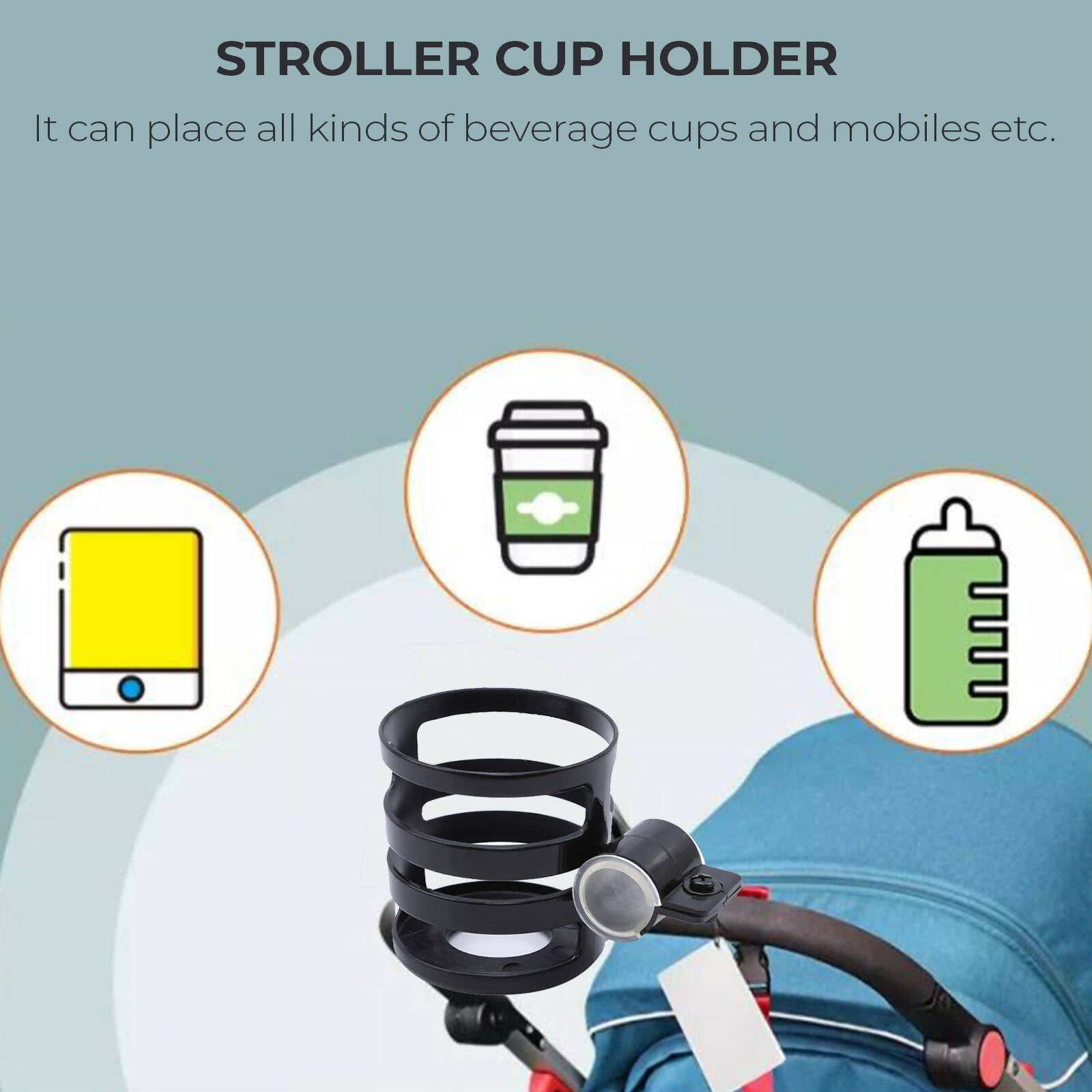 Safe-O-Kid Universal Stroller & Pram cup or Mug holder for kids- Black | Grocsy