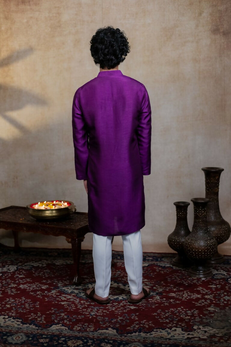 Falling Raw Silk Purple Mayura Cham Set By Hilo Design | Grocsy