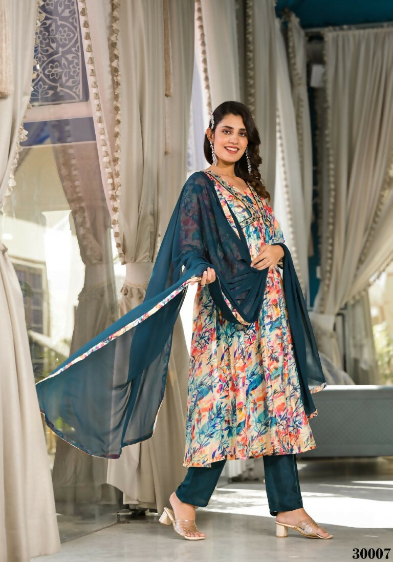 Designer Stylish Multi Slim Georgette Stitched Suit With Dupatta - Kiyara | Grocsy