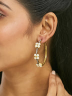 Nuyug 22K Gold-Plated Elegant Pearl Beaded Circular Hoop Earrings | Grocsy