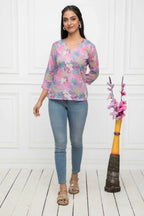 Myshka Women Multi Floral V-Neck Regular Sleeves Viscose Rayon Top | Grocsy