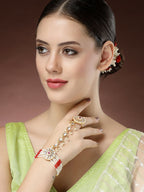 NVR Women's Red Gold-Polished Stone Studded Handcrafted Ring Bracelet | Grocsy