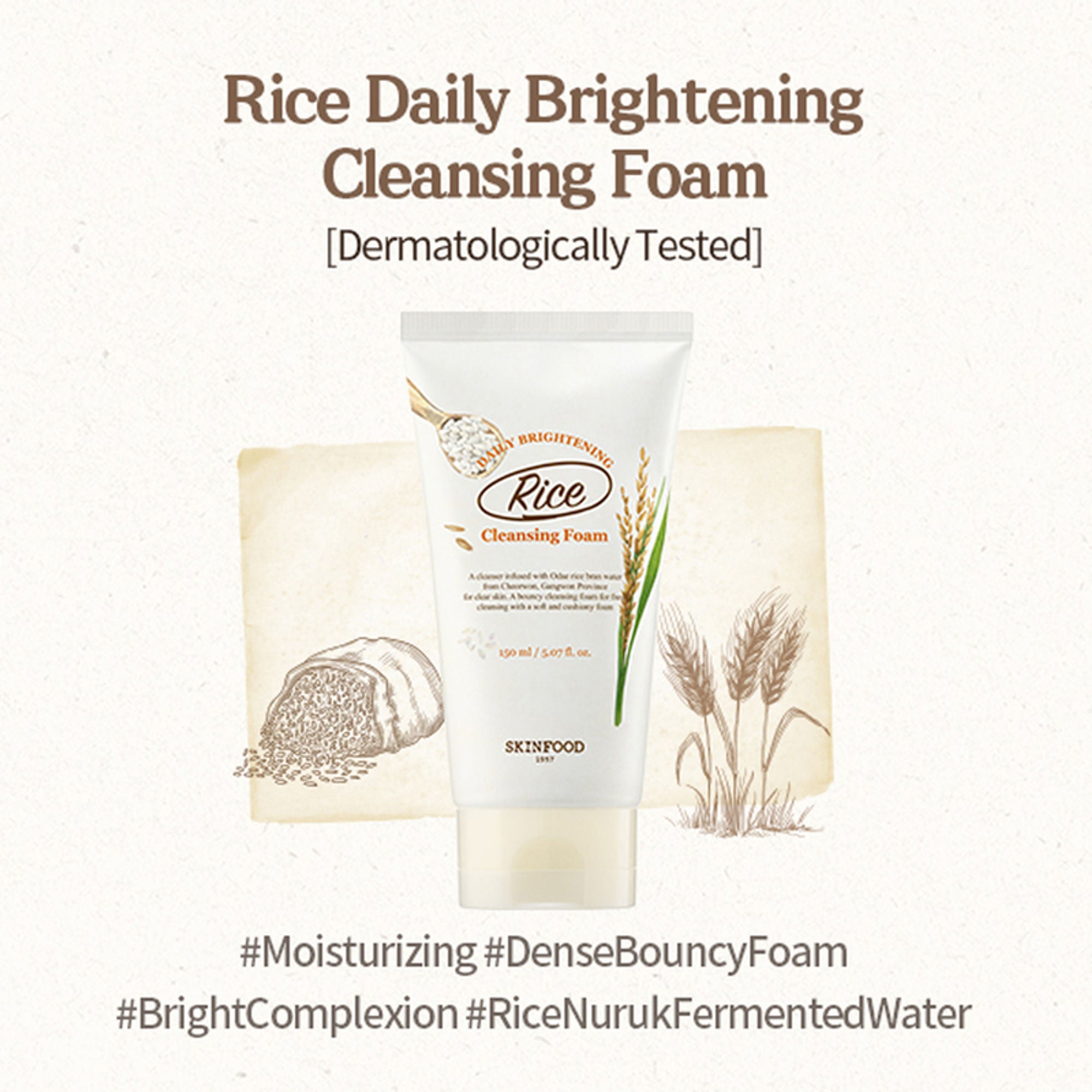 Skinfood Rice Daily Brightening Cleansing Foam | Grocsy