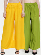 TAG 7 Women Pack of 2 Solid Wide Leg Palazzos | Grocsy