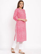 HERE&NOW Pink Chevron Printed Regular Kurta with Trousers | Grocsy