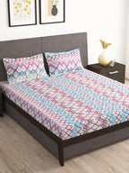Story@home Tango Pink & White Printed 240 TC King Bedsheet with 2 Pillow Covers | Grocsy
