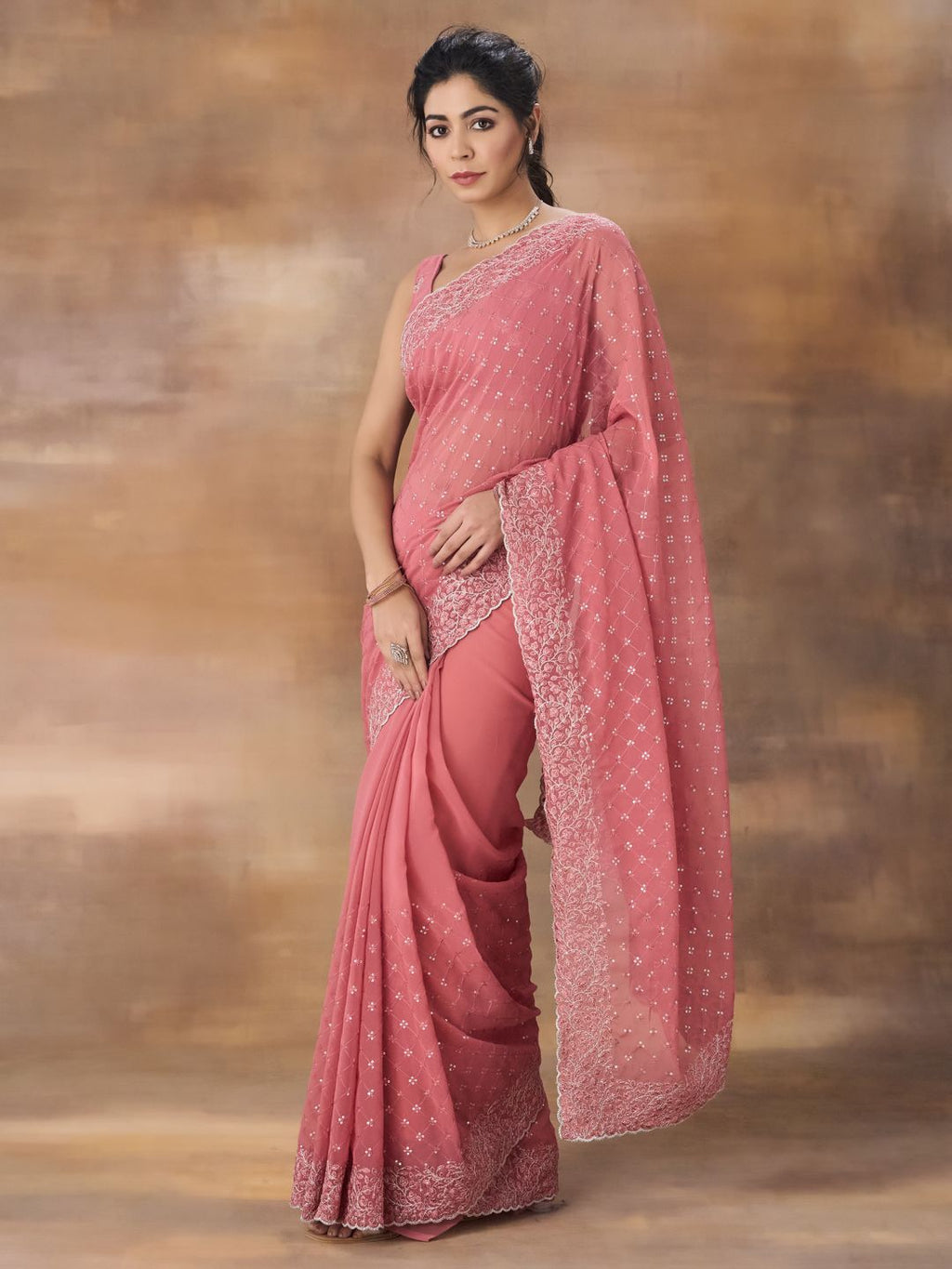 kasee Embroidered Poly Georgette Saree | Grocsy