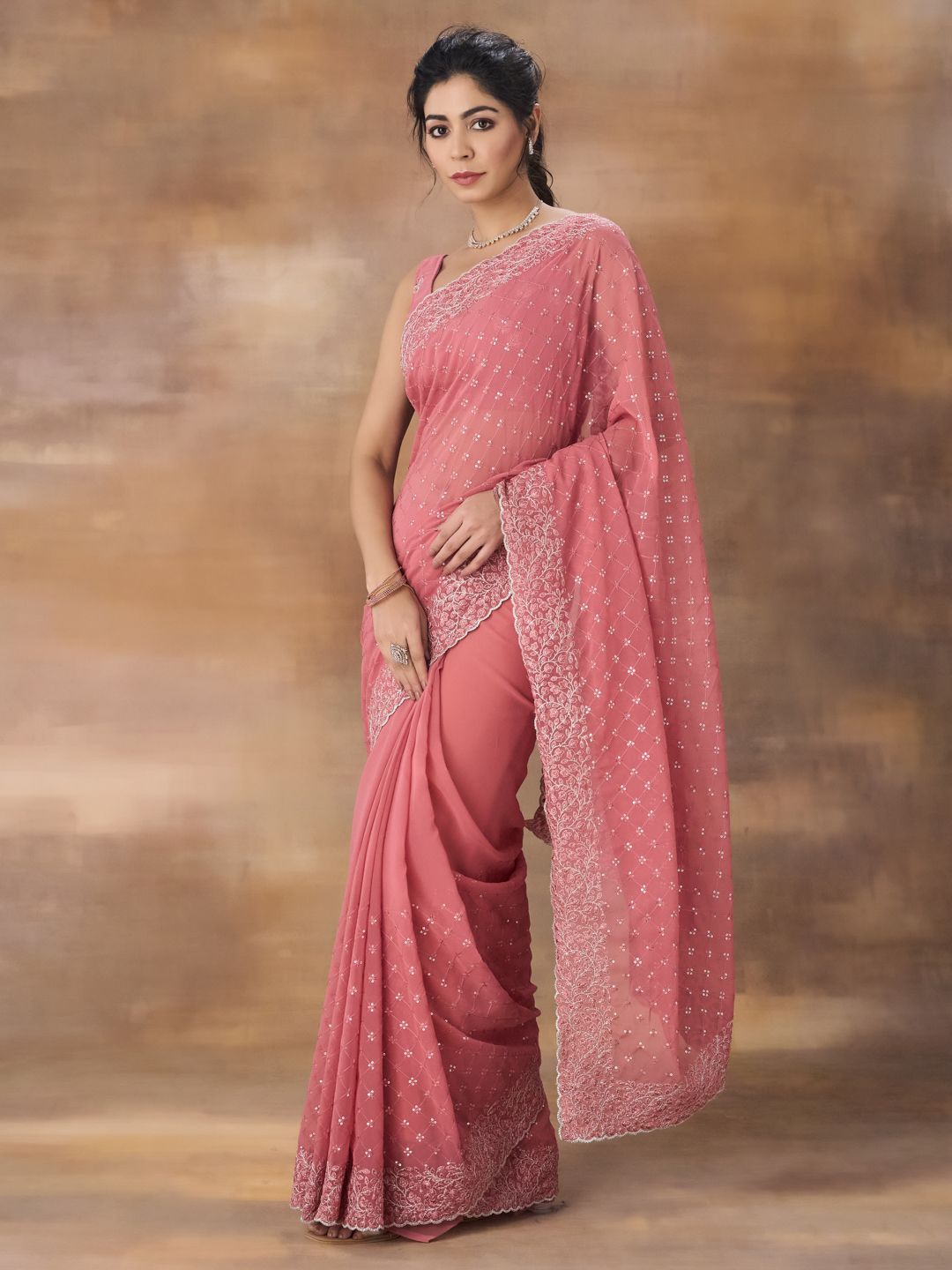 kasee Embroidered Poly Georgette Saree | Grocsy