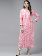 ADA Women Pink & White Floral Chikankari Cotton Handloom Kurta | Grocsy