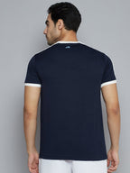 Alcis Men Navy Blue Solid Slim Fit T-shirt | Grocsy