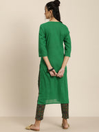 Sangria Women Green Pure Cotton Bandhani Kurta with Trousers | Grocsy