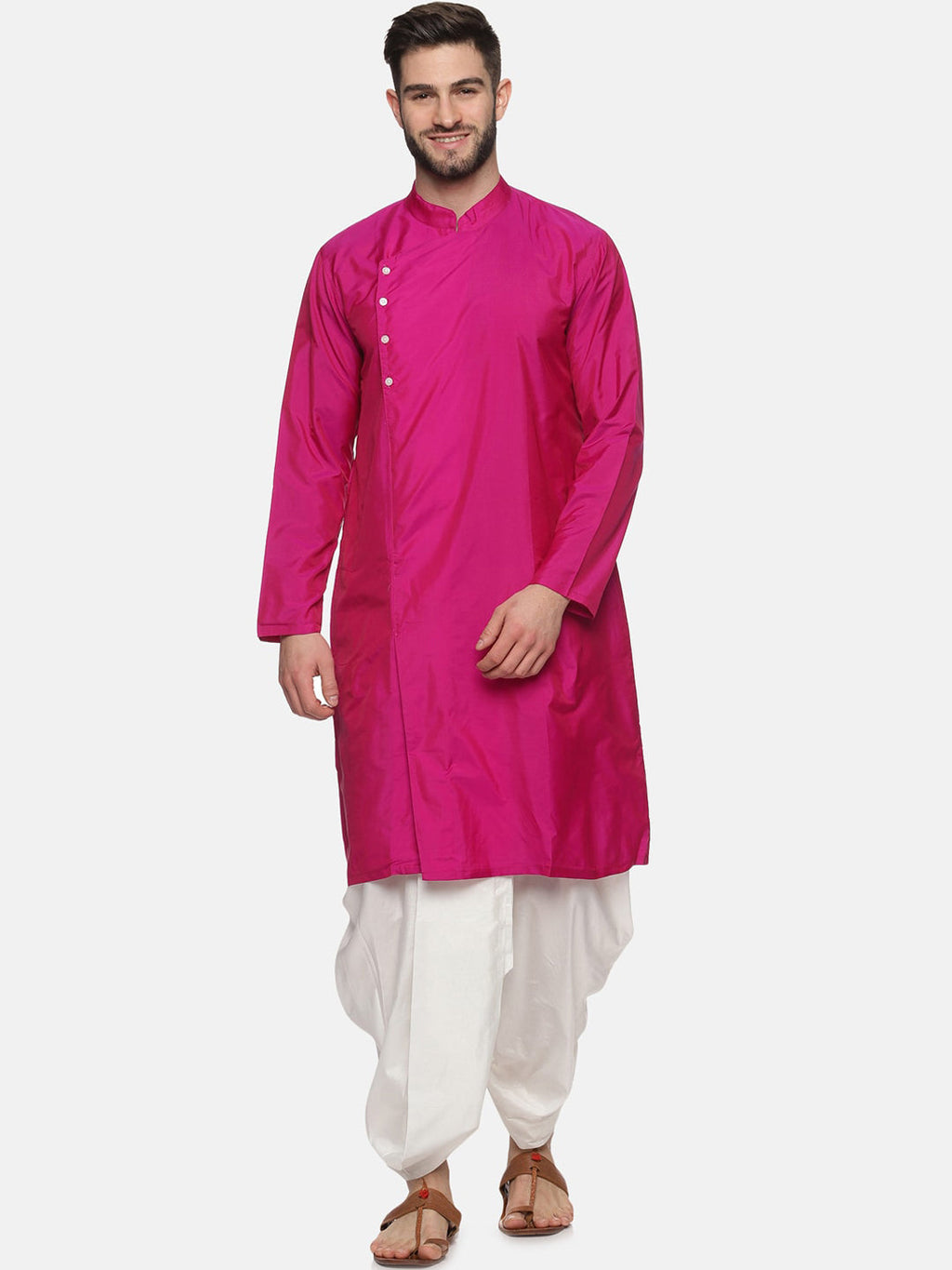Sethukrishna Men Rose Angrakha Kurta with Dhoti Pants | Grocsy