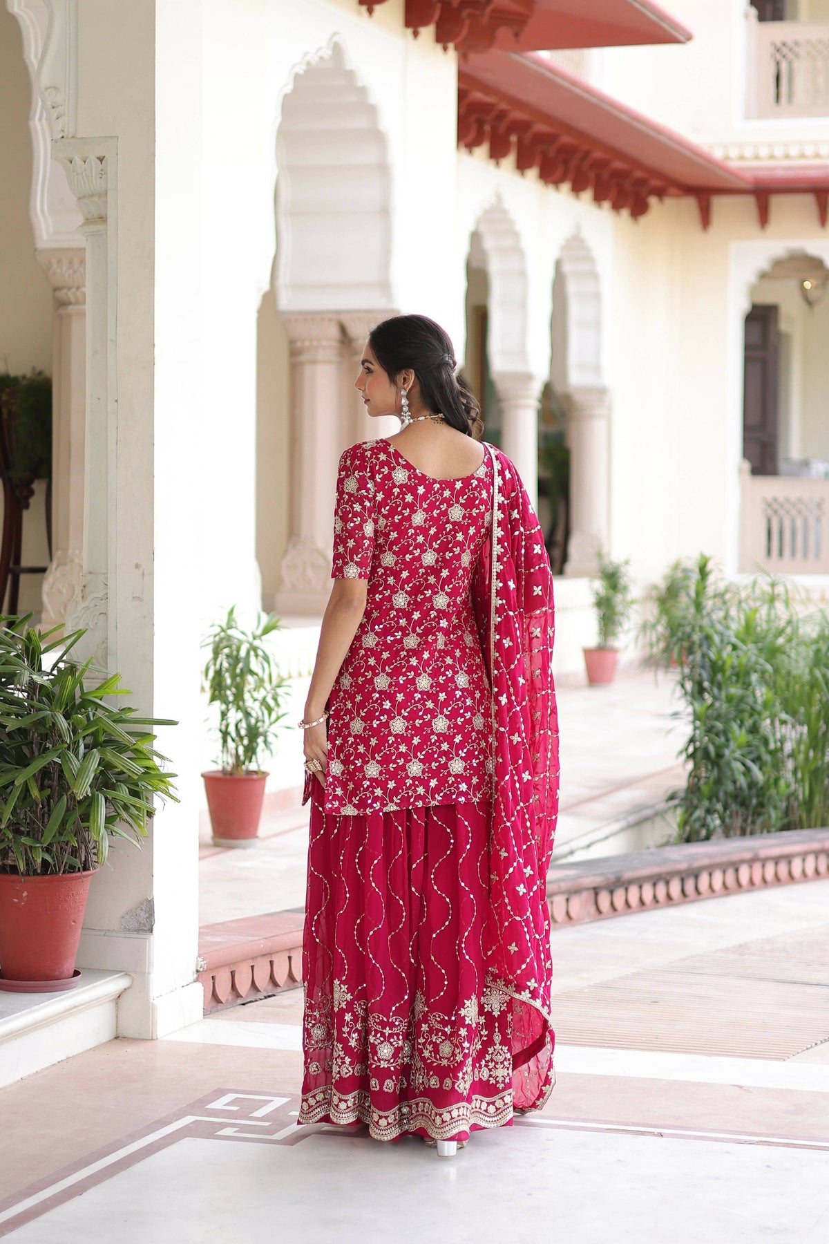 Joban Fashion Pink Readymade Kurta Set With Sequence embroidery Work | Grocsy