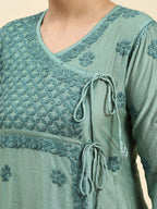 HOUSE OF KARI Embroidered Chikankari Chanderi Silk Anarkali Kurta | Grocsy