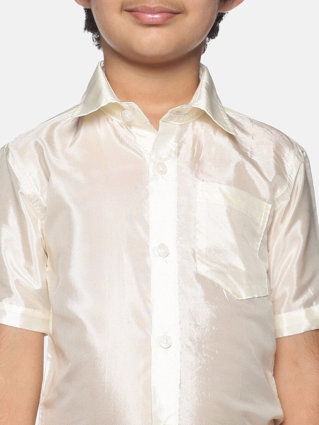 Sethukrishna Boys Cream-Coloured & Gold-Toned Shirt with Dhoti Set | Grocsy