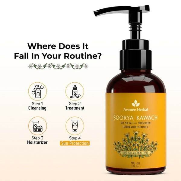 Avimee Herbal Soorya Kawach SPF 50 PA++++ Vitamin C Sunscreen Lotion | Grocsy