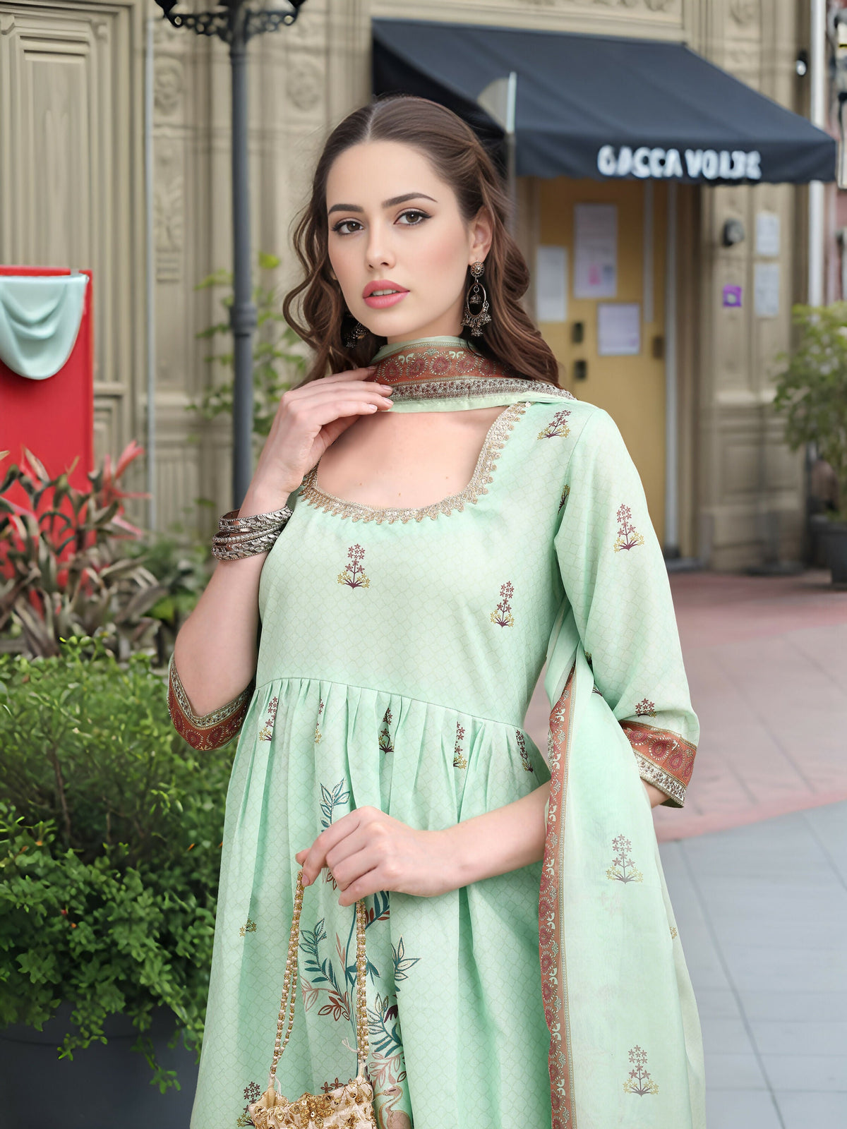 Joban Fashion Green Position Digital Print With Position Foil Kurta Set | Grocsy